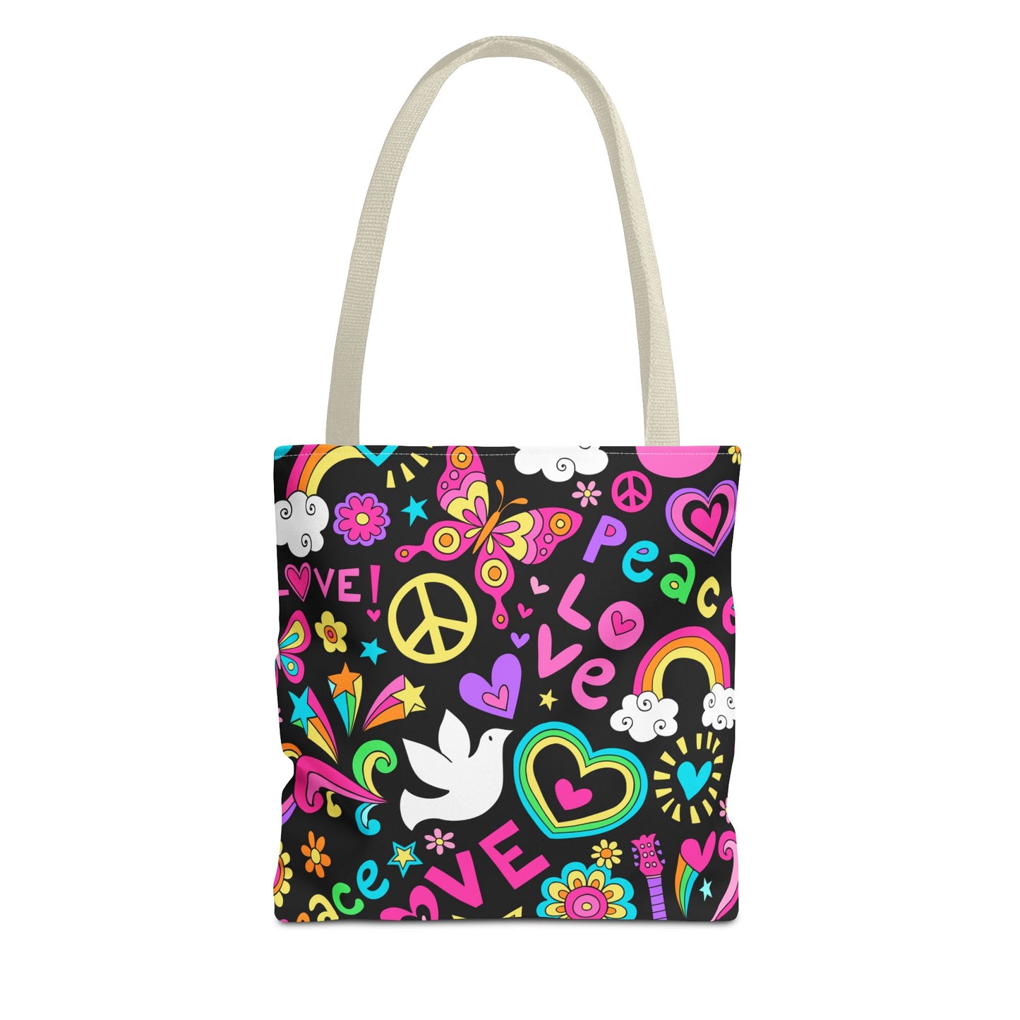 Fashionable Tote Bag (AOP), Stylish, Peace Lovers, Hippie Theme, Great Gift Idea for Birthdays, Holidays or Any Occasion for Anyone
