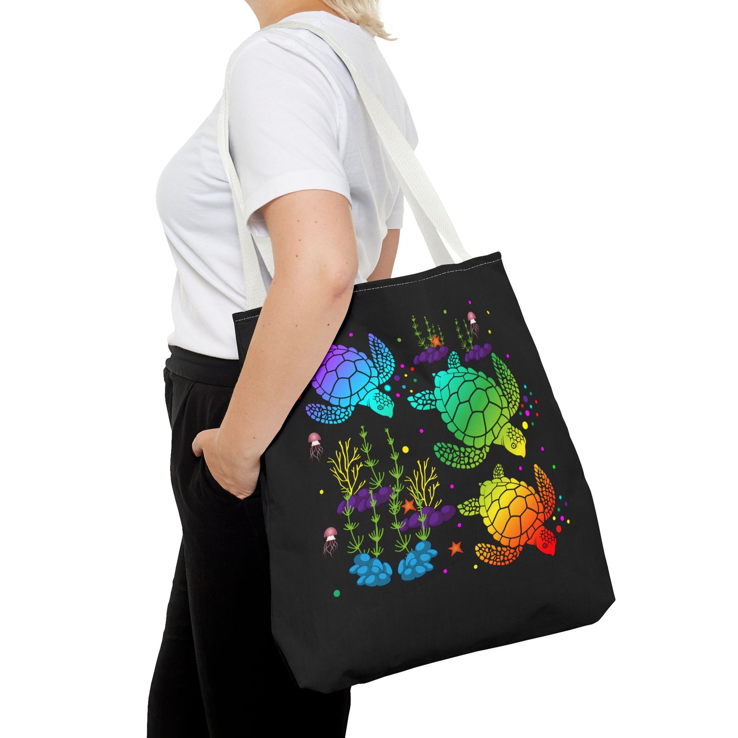 Rainbow Turtle Tote Bag - Eco-Friendly Reusable Shopper, Beach Bag, Gift for Ocean Lovers, Summer Fun, Art Tote