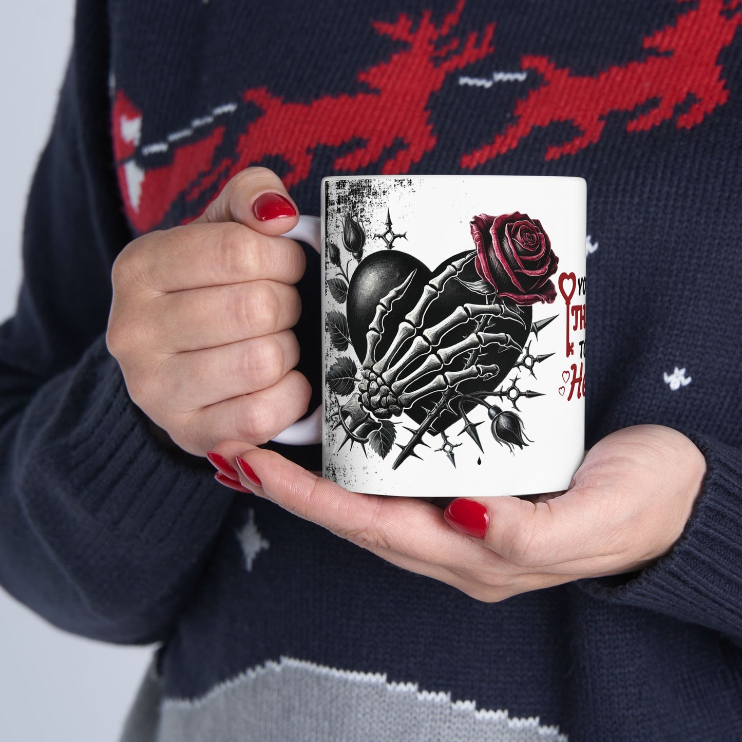 Ceramic Mug "You Hold The Key To My Heart" — Gothic Rose Valentine Coffee Cup (11oz/15oz)