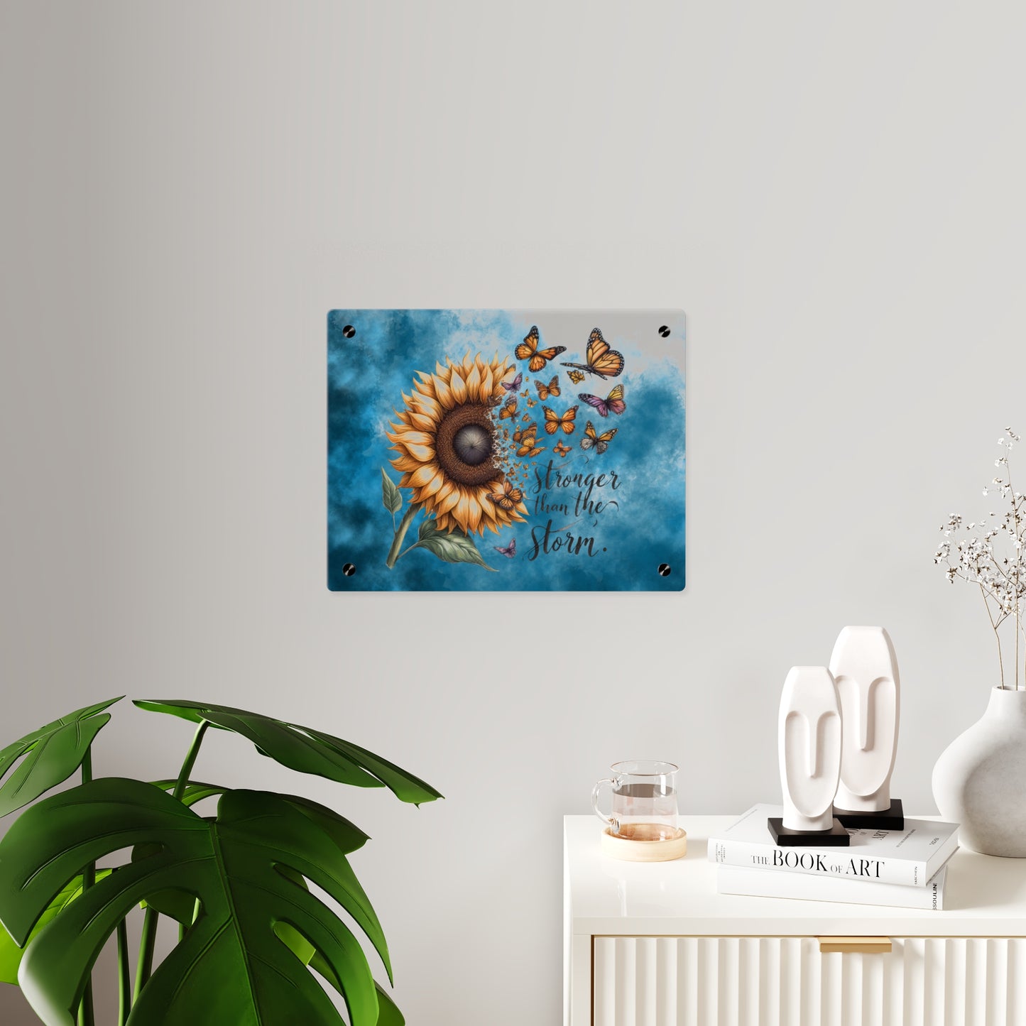 Inspirational Sunflower Acrylic Wall Art Panel - "Stronger Than The Storm"