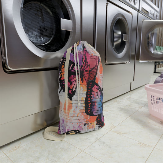 Butterfly Watercolor Laundry Bag — Colorful Travel & Dorm Wash Sack