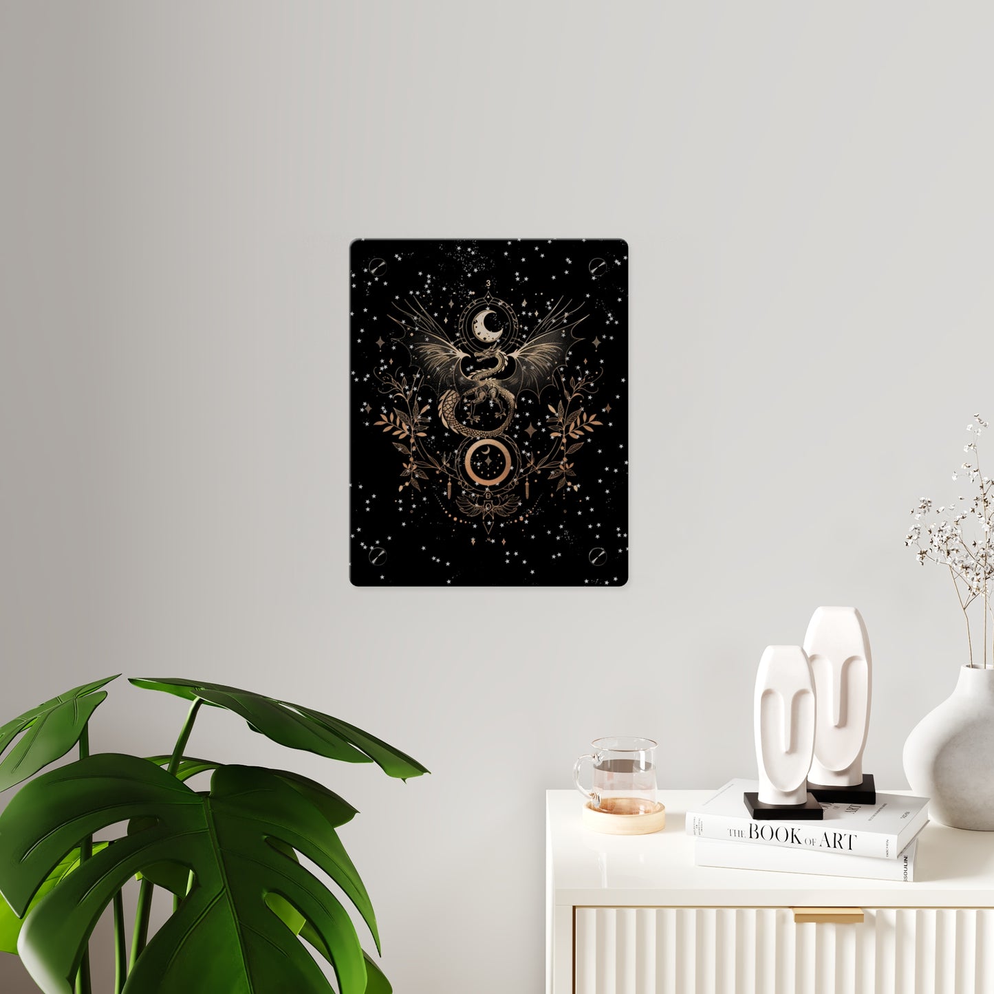 Celestial Acrylic Wall Art Panel - Mystical Dragon with Moon and Stars Decor