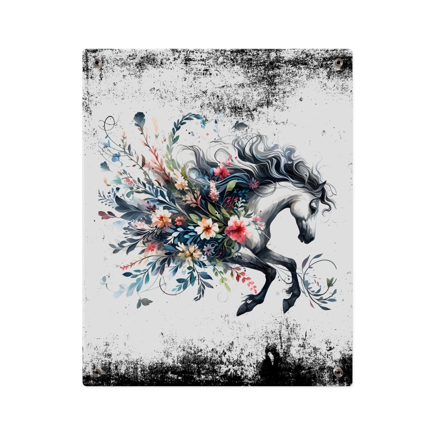 Floral Horse Acrylic Wall Art Panel - Modern Home Decor