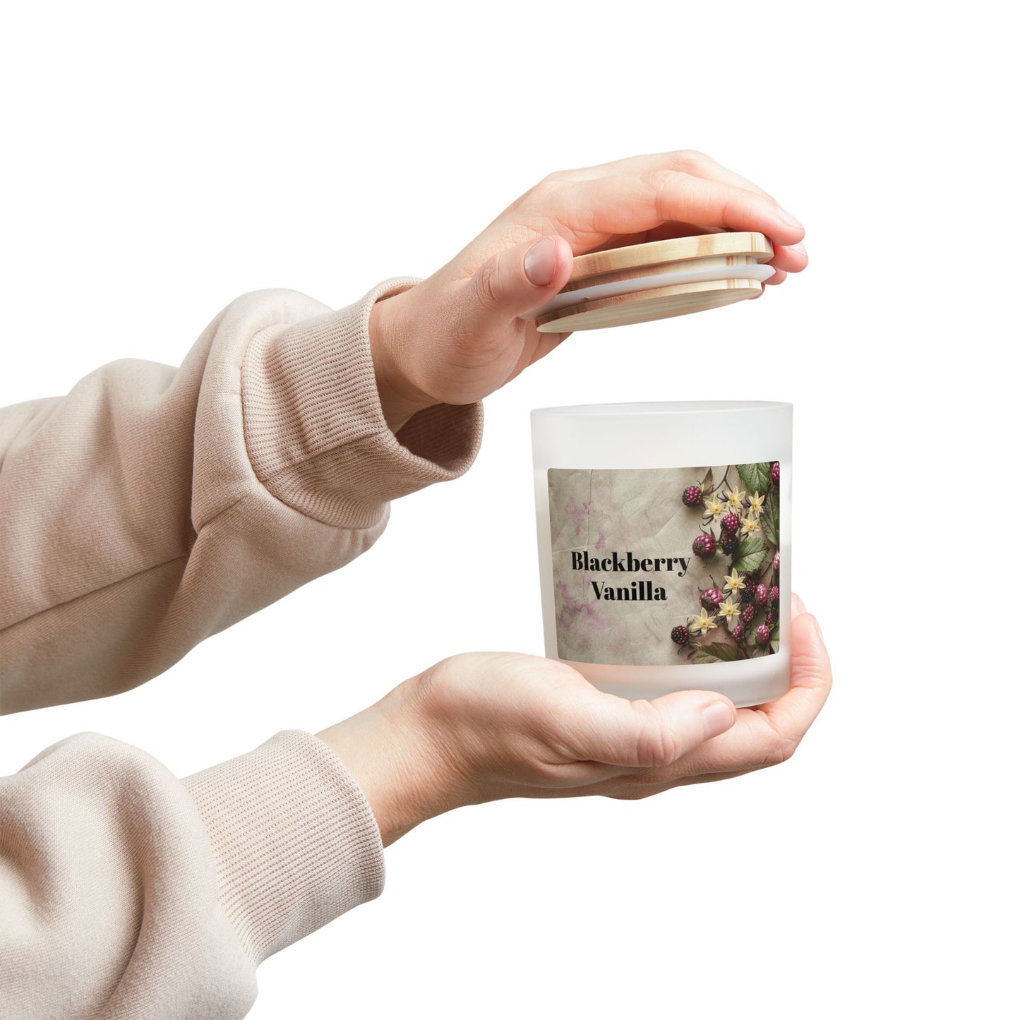 Vanilla Frosted Glass Candle – 11oz Scented Soy Candle with Wooden Lid