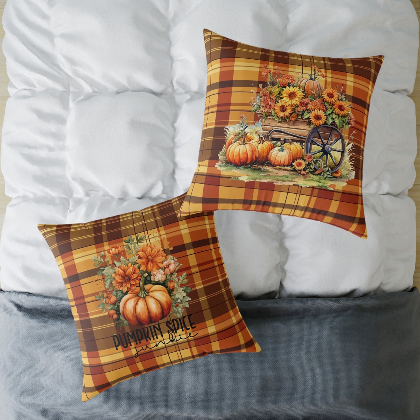 Fall Theme Square Poly Canvas Pillow, Beautiful Two-Sided Fall Pillow for Home or Office, Stylish Accent for Any Room, Perfect Fall Decor