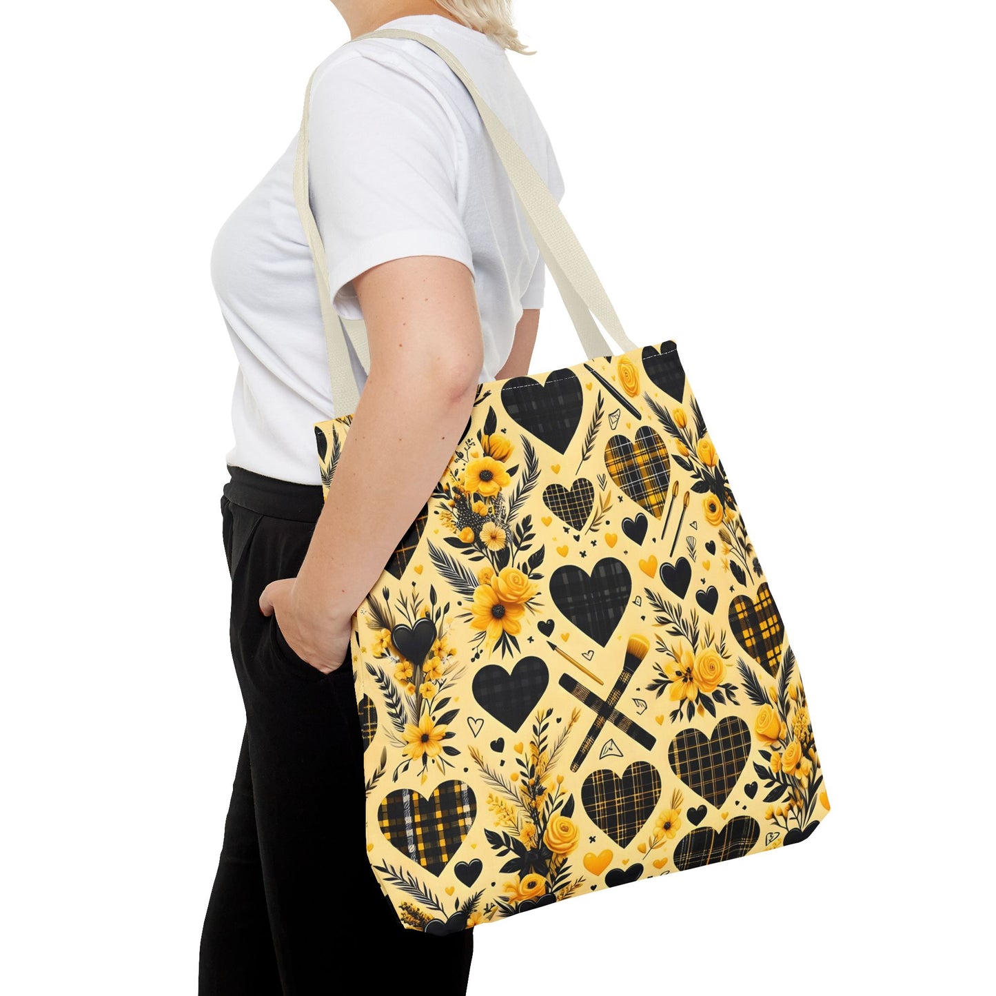 Plaid Floral With Hearts Love Tote Bag(AOP)