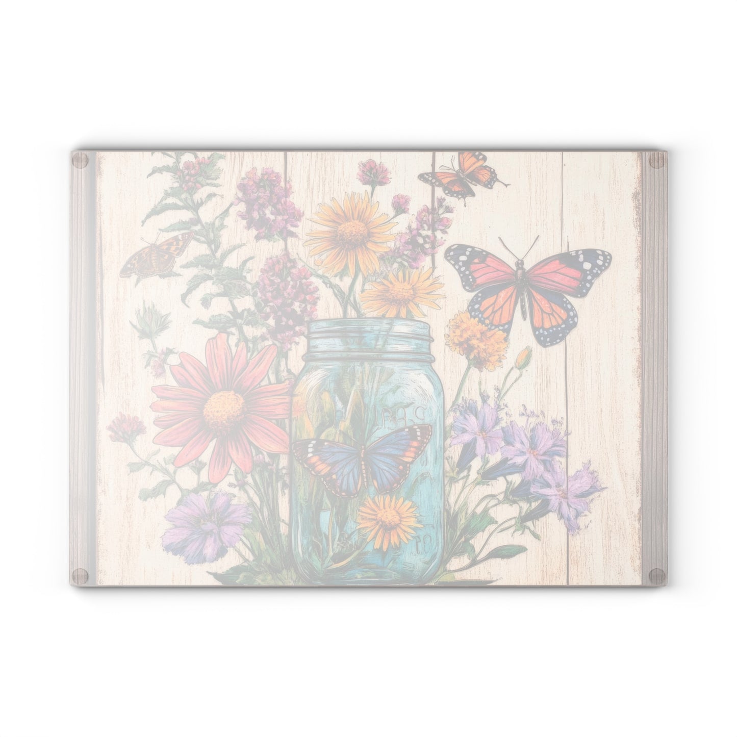 Floral Butterfly Glass Cutting Board - Rustic Kitchen Decor