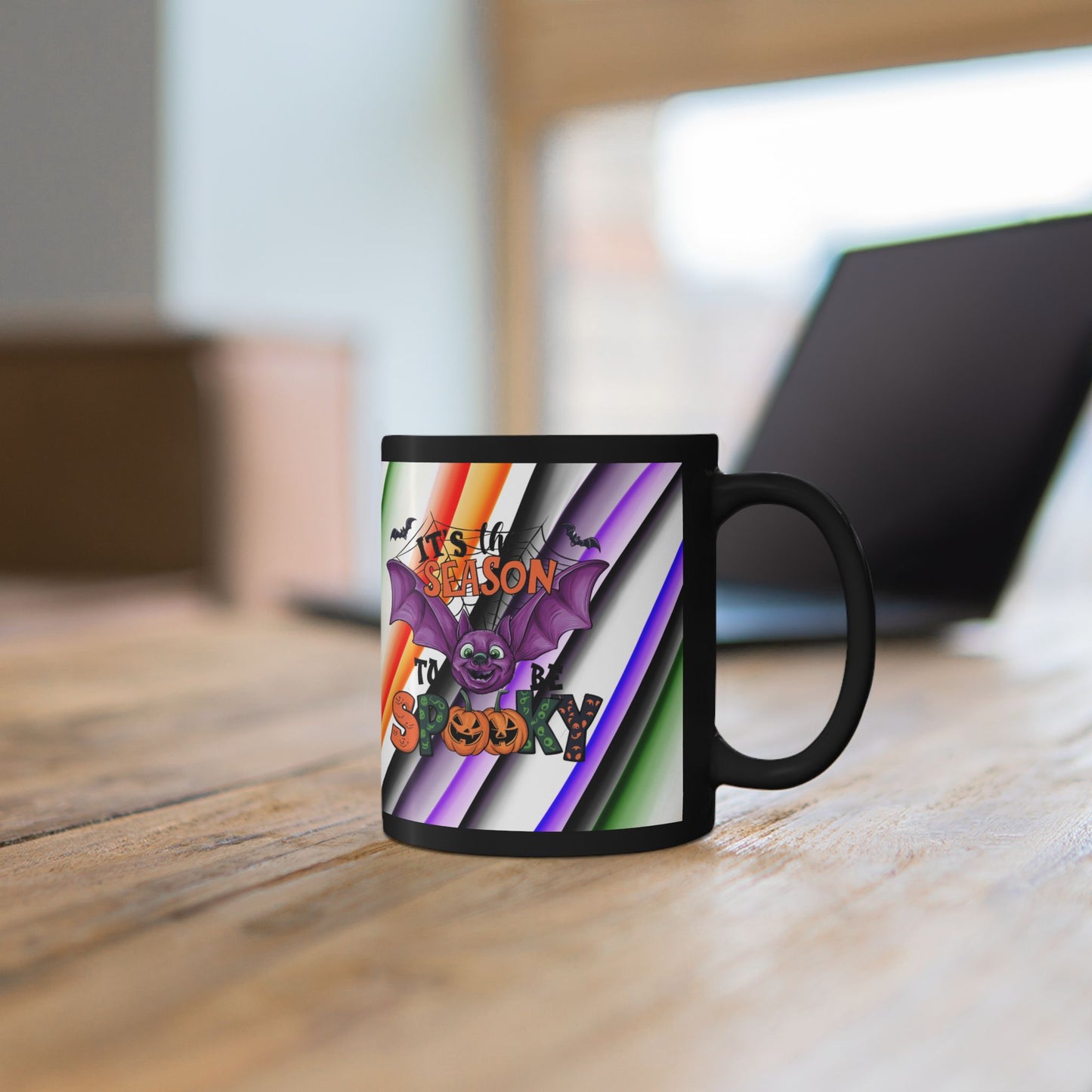 Halloween Theme Black Mug (11oz, 15oz), Cute Halloween Expession, Halloween Lovers, Coffee, Tea, Hot Chocolate Lovers, Festive Gift Idea