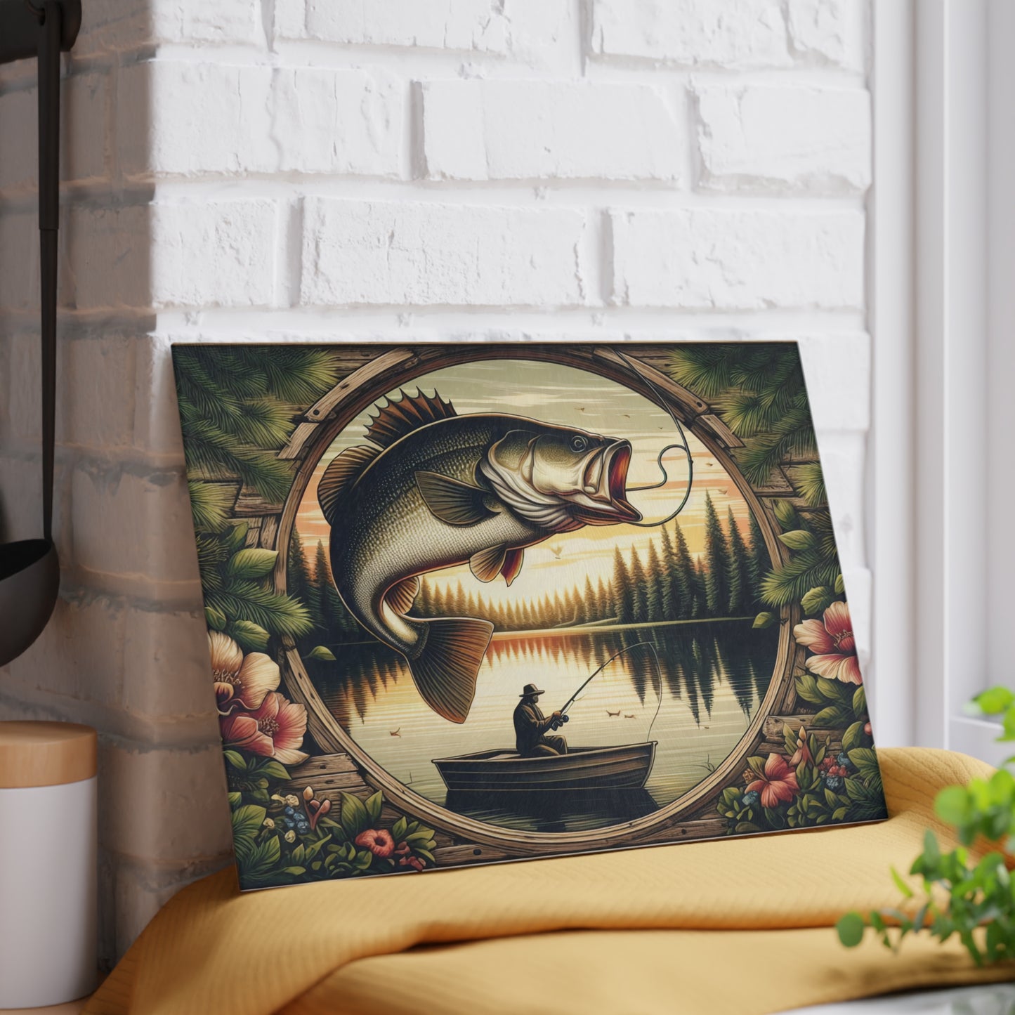 Rustic Fisherman Glass Cutting Board - Perfect Gift for Outdoor Enthusiasts