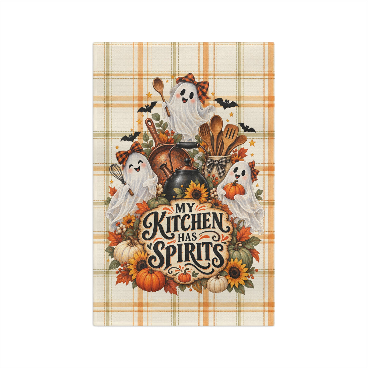My Kitchen Has Spirits Halloween Ghosts Microfiber Tea Towel
