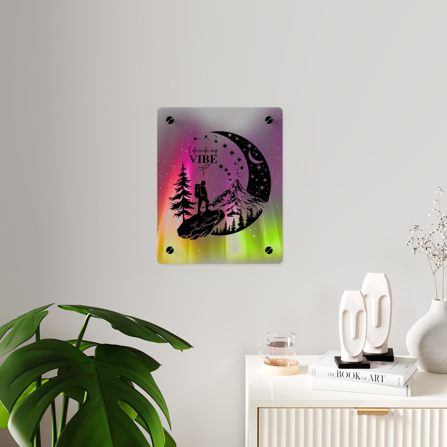 Acrylic Wall Art Panel - Inspirational Quote 'I Decide My Vibe' Hiking Scene