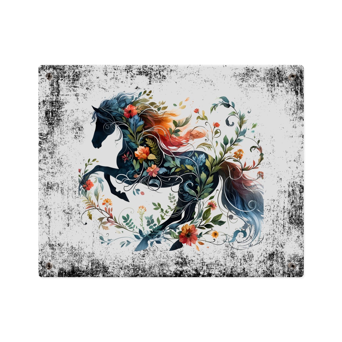 Vibrant Floral Horse Acrylic Wall Art Panel - Home Decor