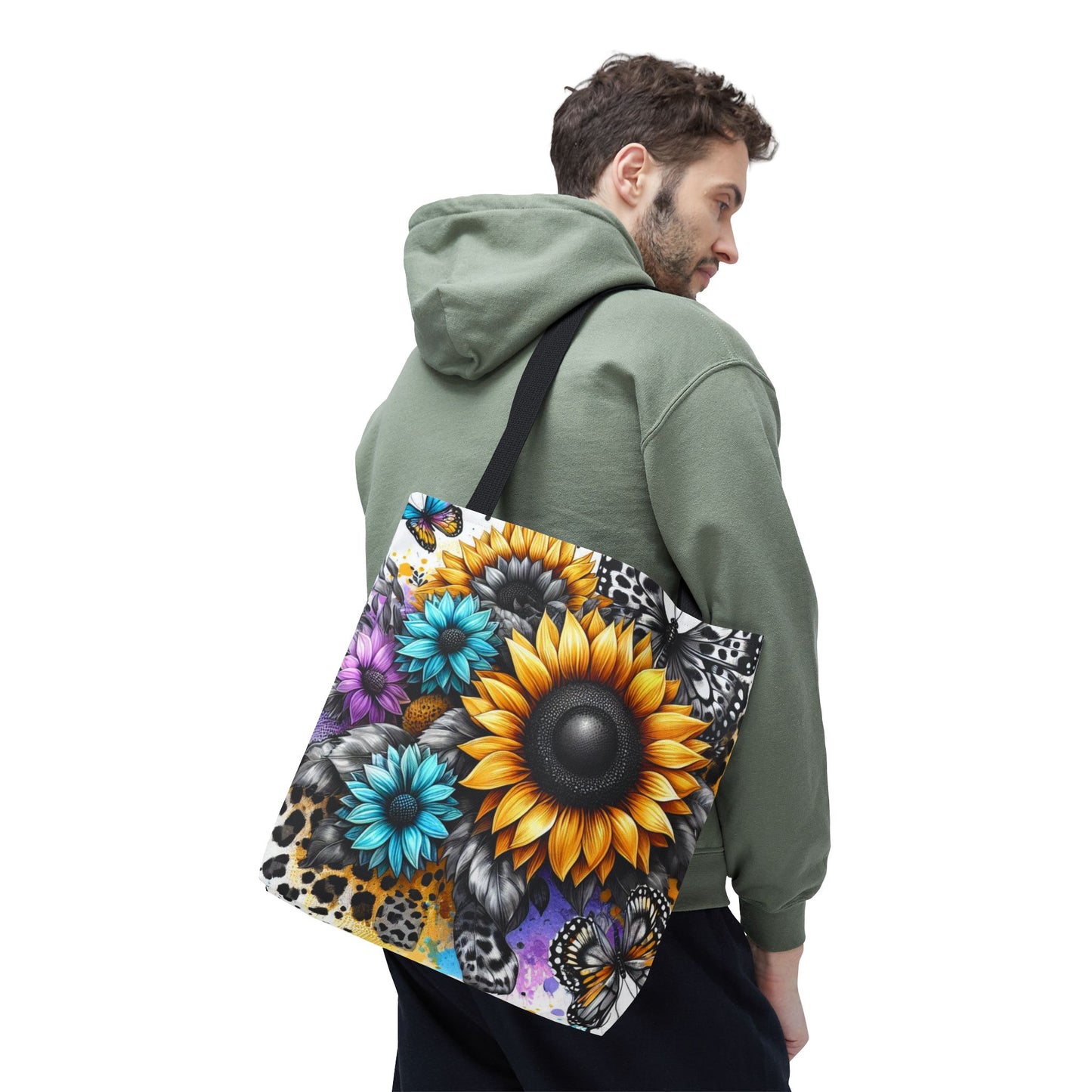 Sunflower & Butterfly Tote Bag — Colorful Floral All-Over Print