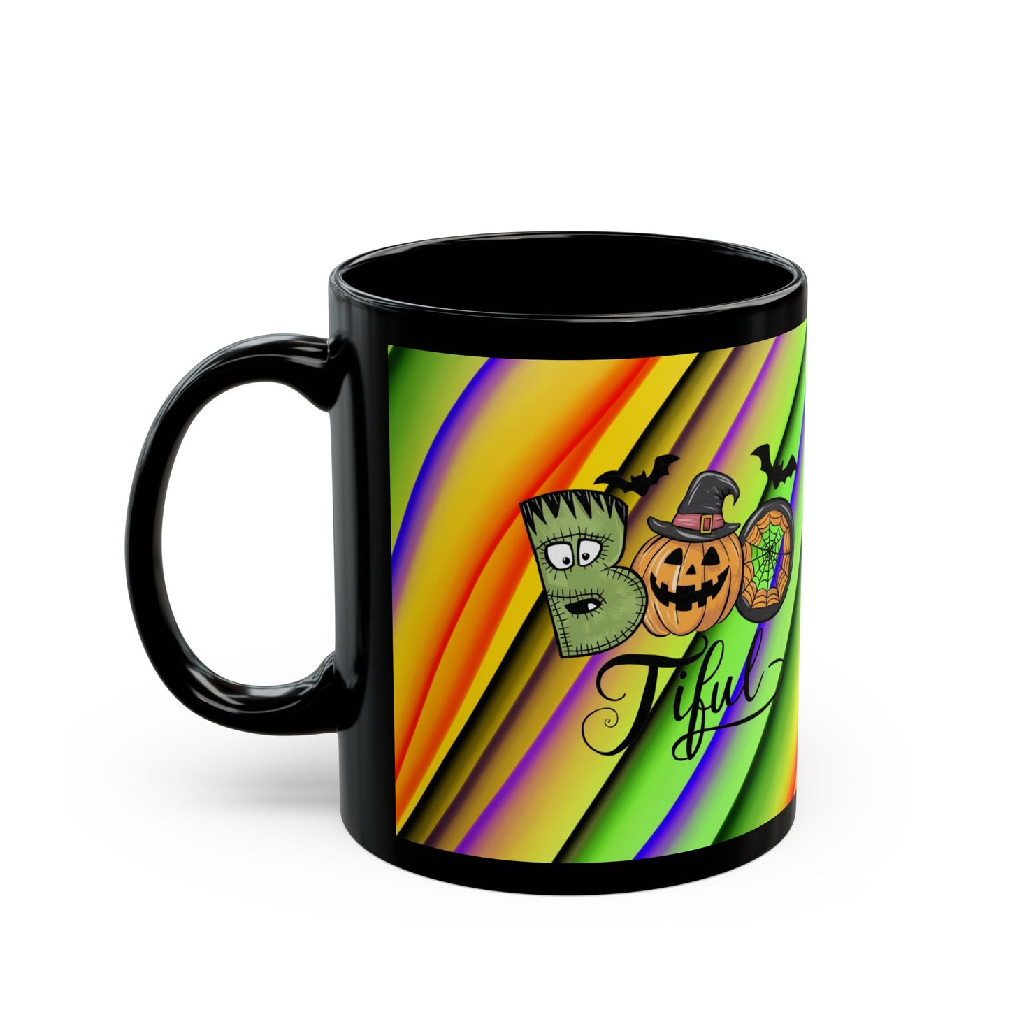 Halloween Theme Black Mug (11oz, 15oz), Cute Halloween Expression, Halloween Lovers, Coffee, Tea, Hot Chocolate Lovers, Great Gift Idea for Anyone