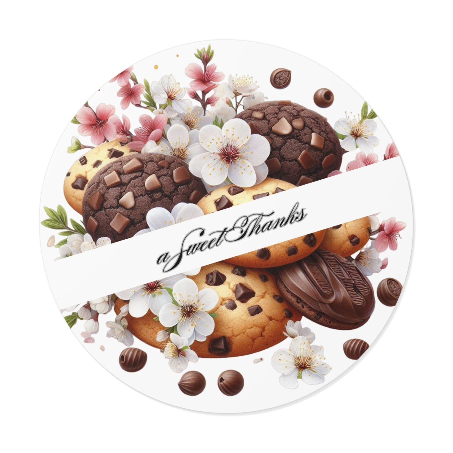 Sweet Thanks Cookie Stickers, Floral Round Vinyl Stickers for Gifts, Party Favors, Scrapbooking, Wedding Decor