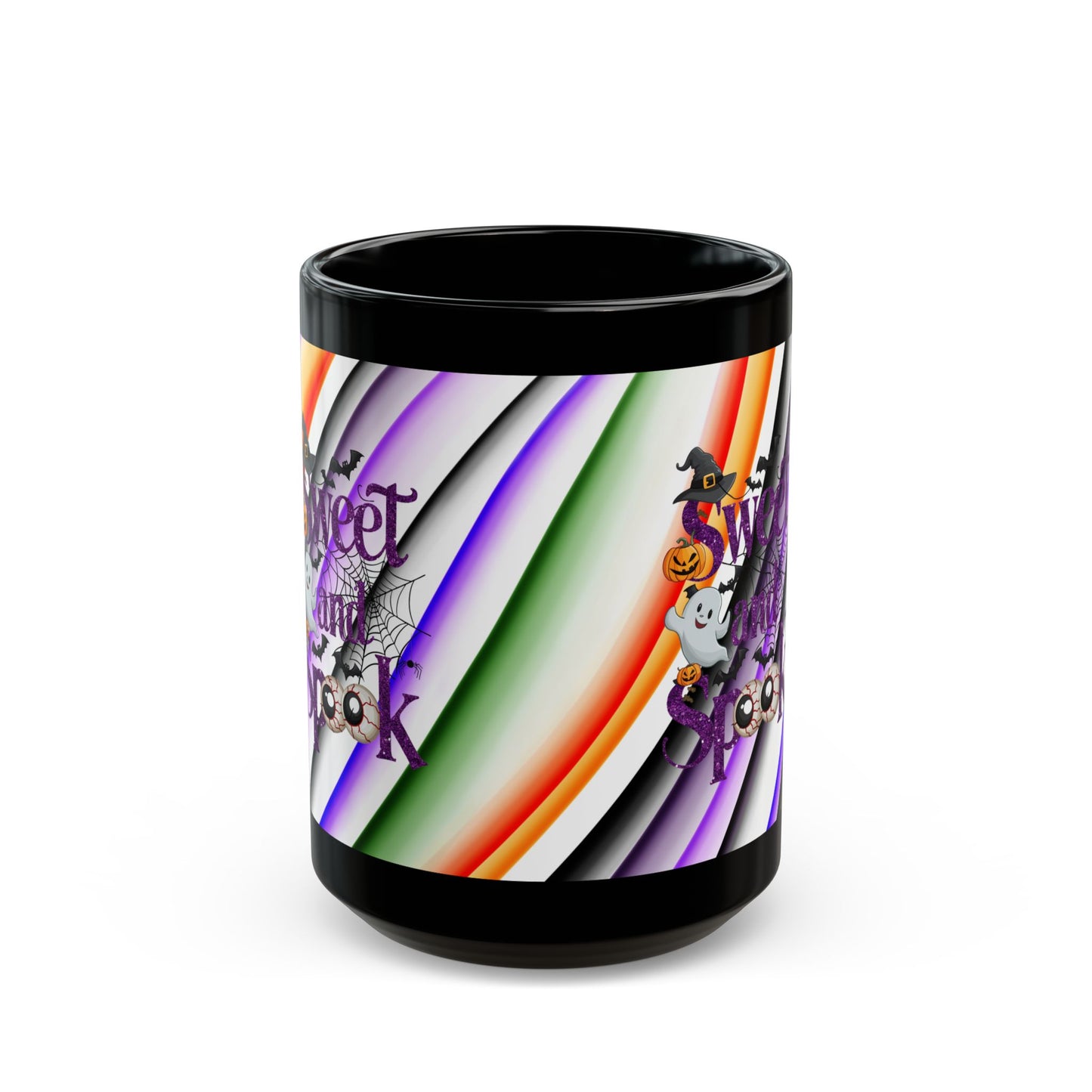 Halloween Theme Black Mug (11oz, 15oz), Cute Halloween Expression, Halloween Lovers, Coffee, Tea, Hot Chocolate Lovers, Great Gift Idea for Anyone