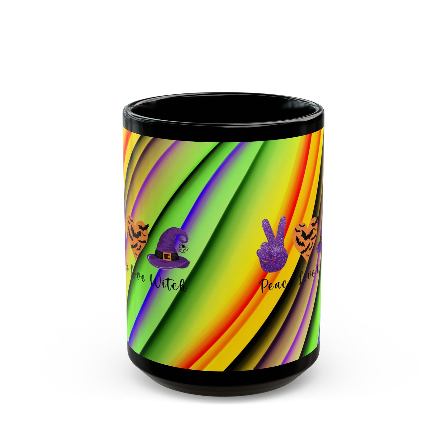 Halloween Theme Black Mug (11oz, 15oz), Halloween Quote, Peace Loving Halloween Lovers, Coffee, Tea, Hot Chocolate Lovers, Great Gift Idea