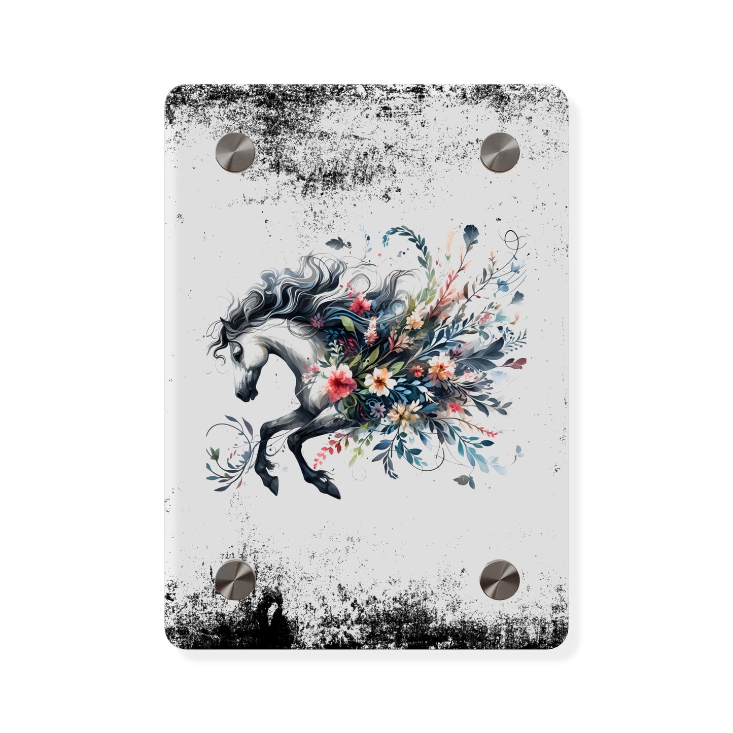 Floral Horse Acrylic Wall Art Panel - Modern Home Decor