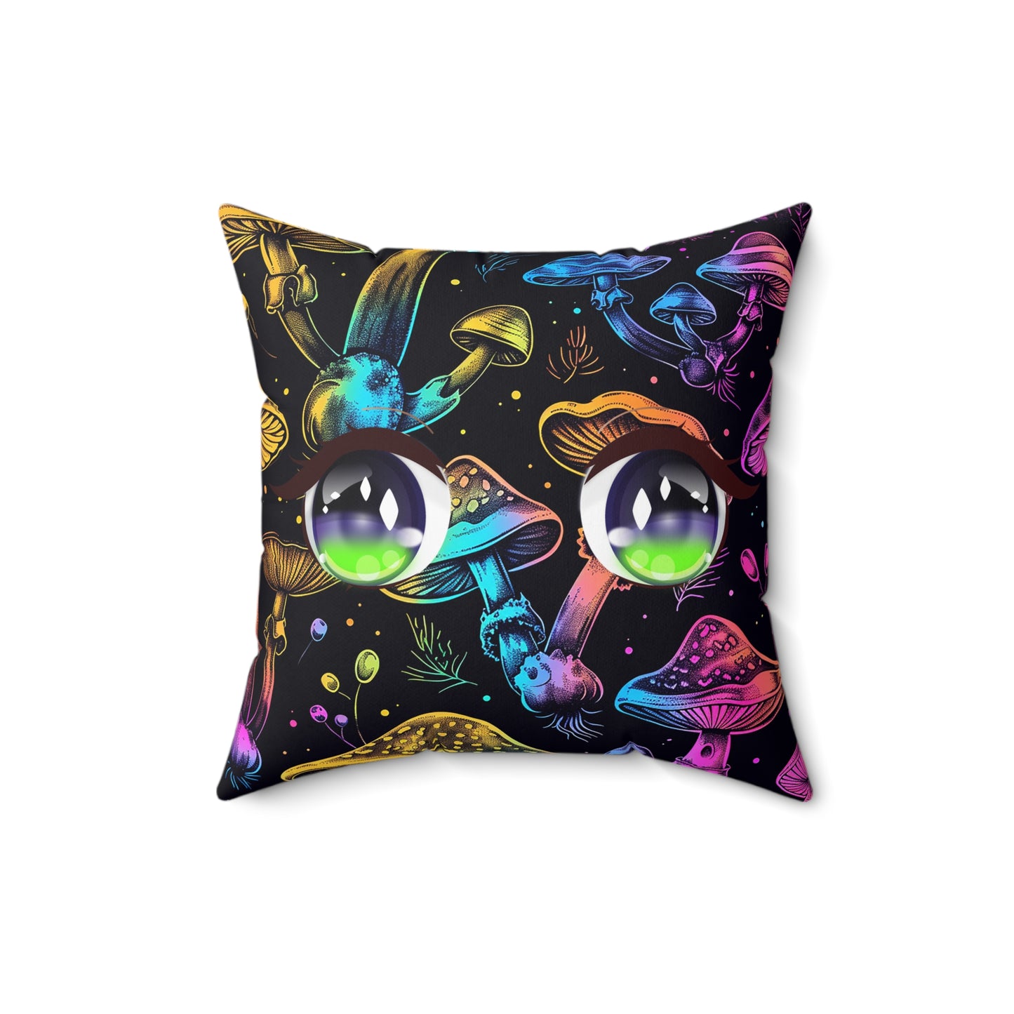 Decorative Spun Polyester Square Pillow, Stylish Mushroom Pattern with Eyes Decor for Home or Office, Great Gift Idea for Any Occasion for Anyone