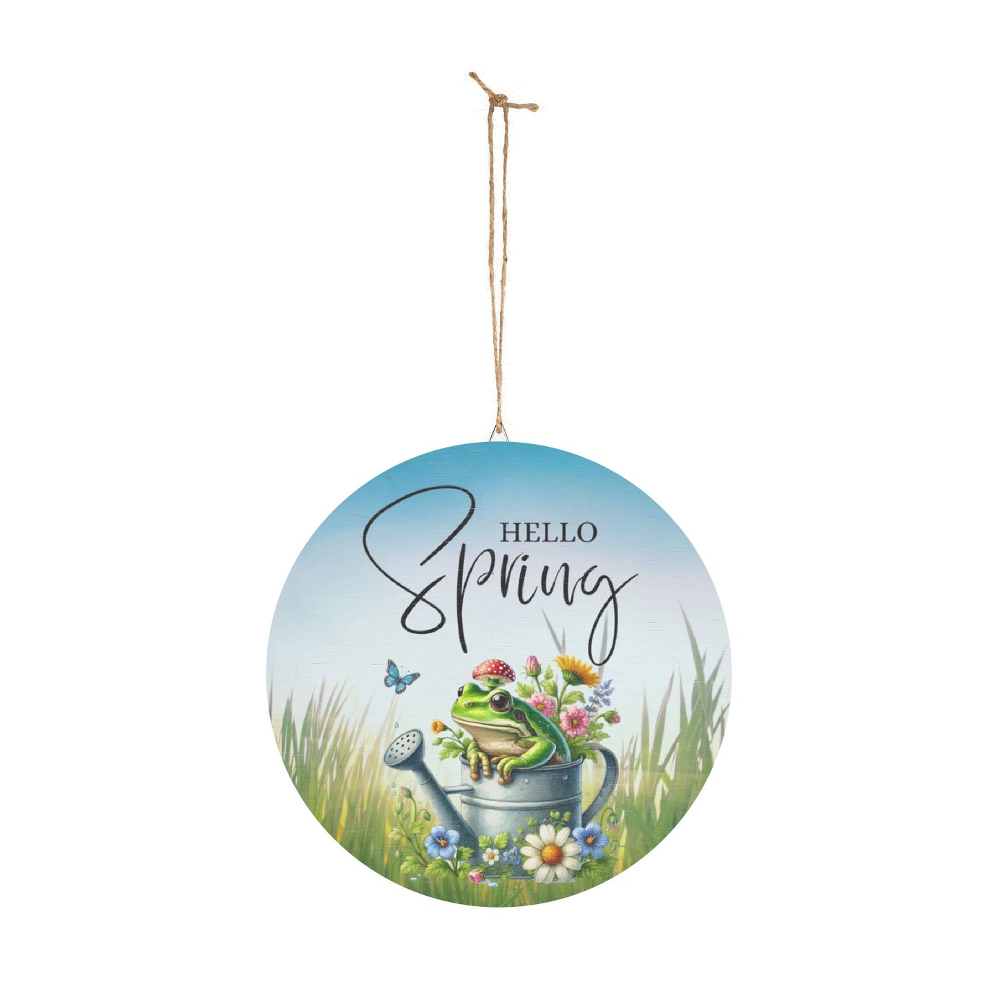 Spring-Themed Rustic Charm Wood Sign - 'Hello Spring' Frog & Floral Decorative Home Decor Wall Art