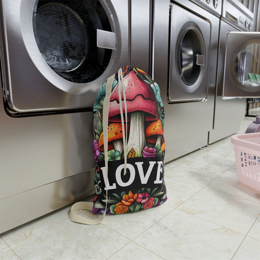 Mushroom 'LOVE' Laundry Bag - Floral Boho Wash Tote