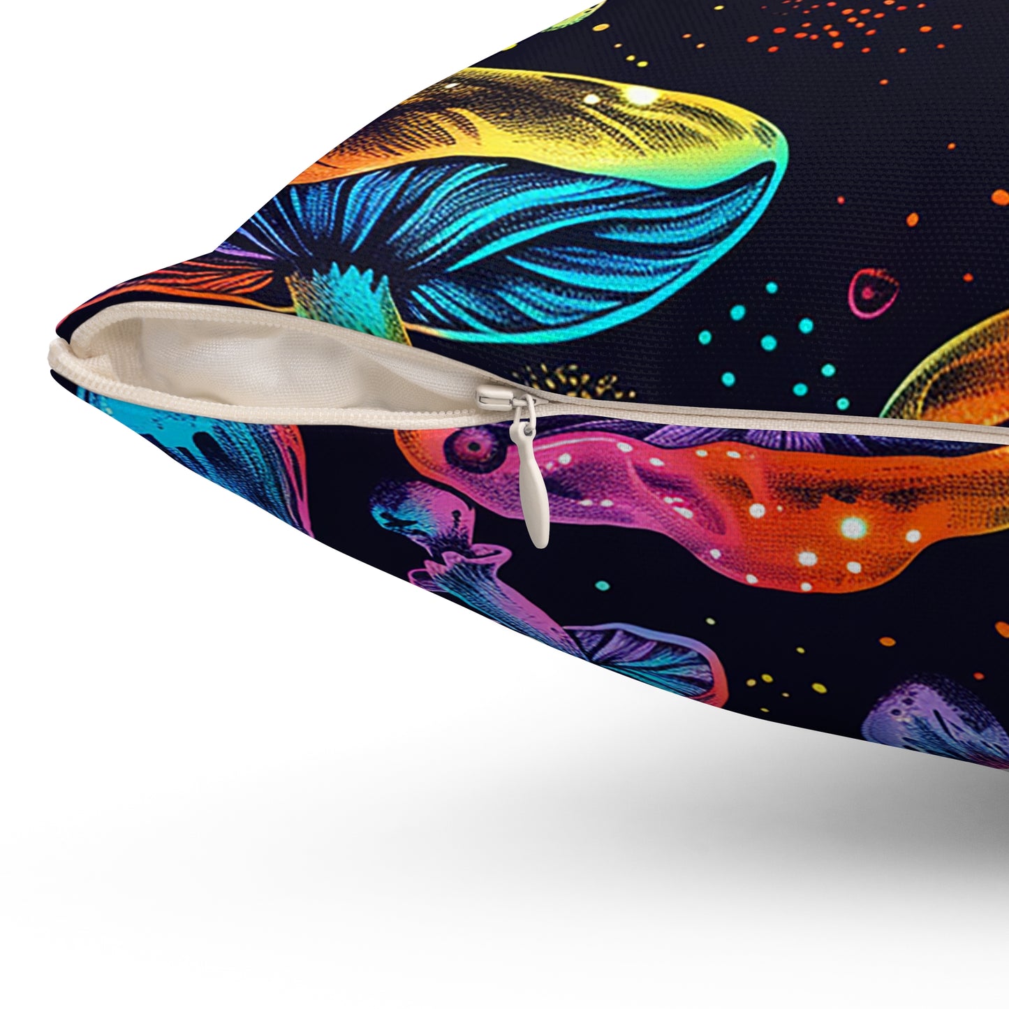 Decorative Spun Polyester Square Pillow, Stylish Mushroom Pattern with Eyes Decor for Home or Office, Gift Idea for Any Occasion for Anyone