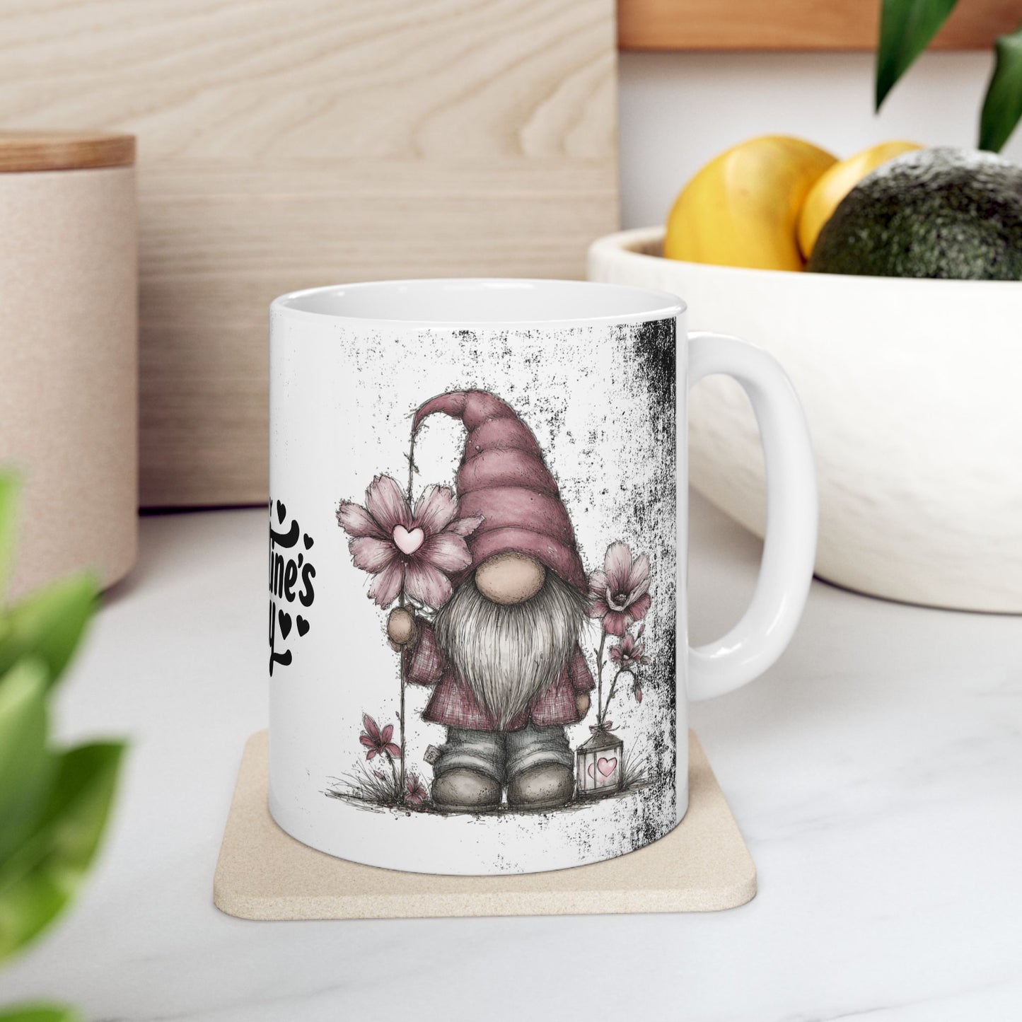 Ceramic Gnome Floral Mug "Happy Valentine's Day" — Happy Valentine’s Day 11oz/15oz
