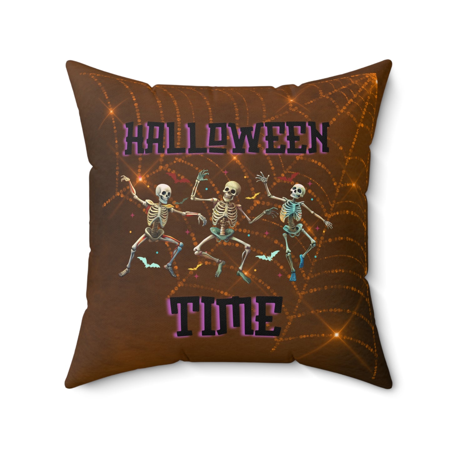 Halloween Time Decor Spun Polyester Square Pillow, Dancing Skeletons Halloween Decor, Halloween Accent for Any Room for Home or Office