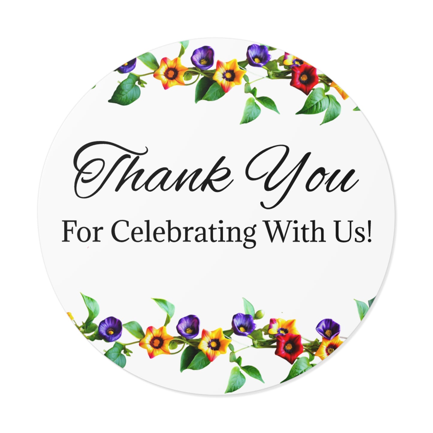 Floral Wedding Thank You Custom Stickers, Cute Round Labels for Gifts, Party Favors, Scrapbook, Invitations, Celebrations