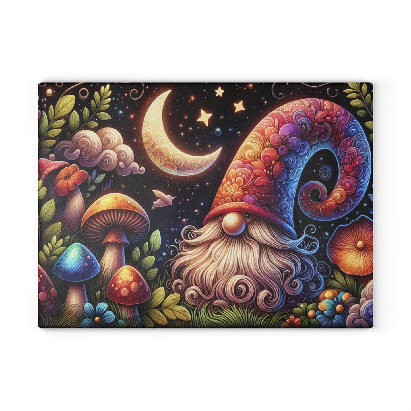 Whimsical Gnome Glass Cutting Board - Colorful Kitchen Decor