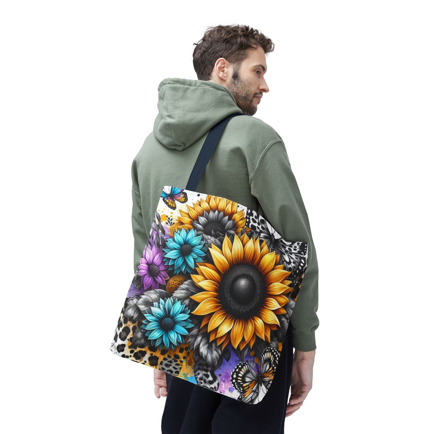 Sunflower & Butterfly Tote Bag — Colorful Floral All-Over Print