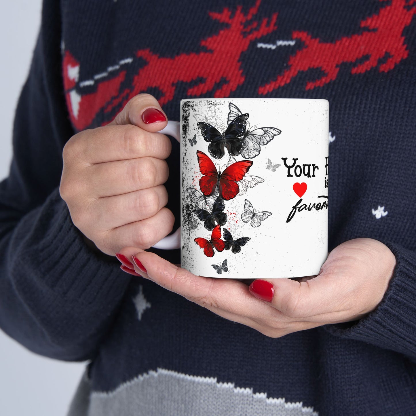 Romantic Heartbeat With Butterflies Ceramic Mug – “Your Heartbeat Is My Favorite Song” Gift