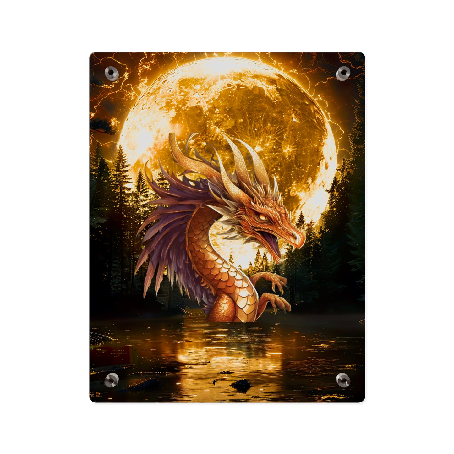 Gothic Theme Acrylic Wall Art Panel, Purple Dragon with Moon Background, Dragon Lovers, For Anyone, Accent for Any Room