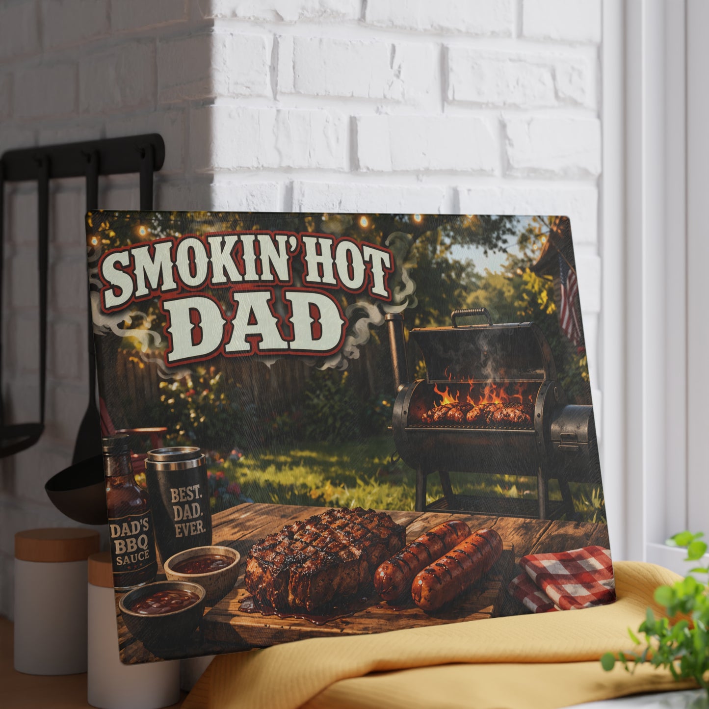 Smokin' Hot Dad Glass Cutting Board – BBQ Grilling Father's Day Gift