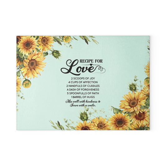Glass Cutting Board Love Recipe Quote - Kitchen Essential Gift