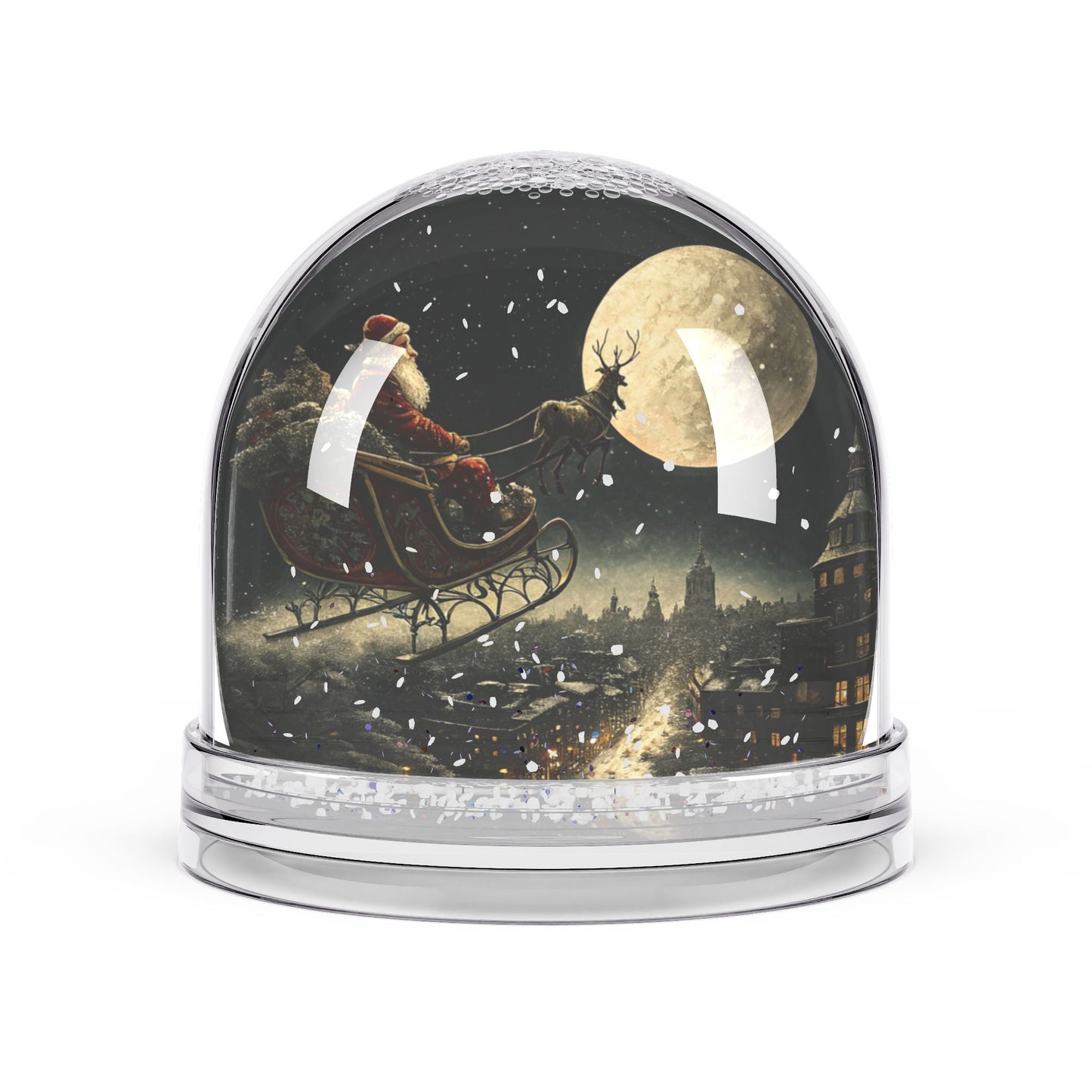Santa Night Snow Globe – Moonlight Sleigh Christmas
