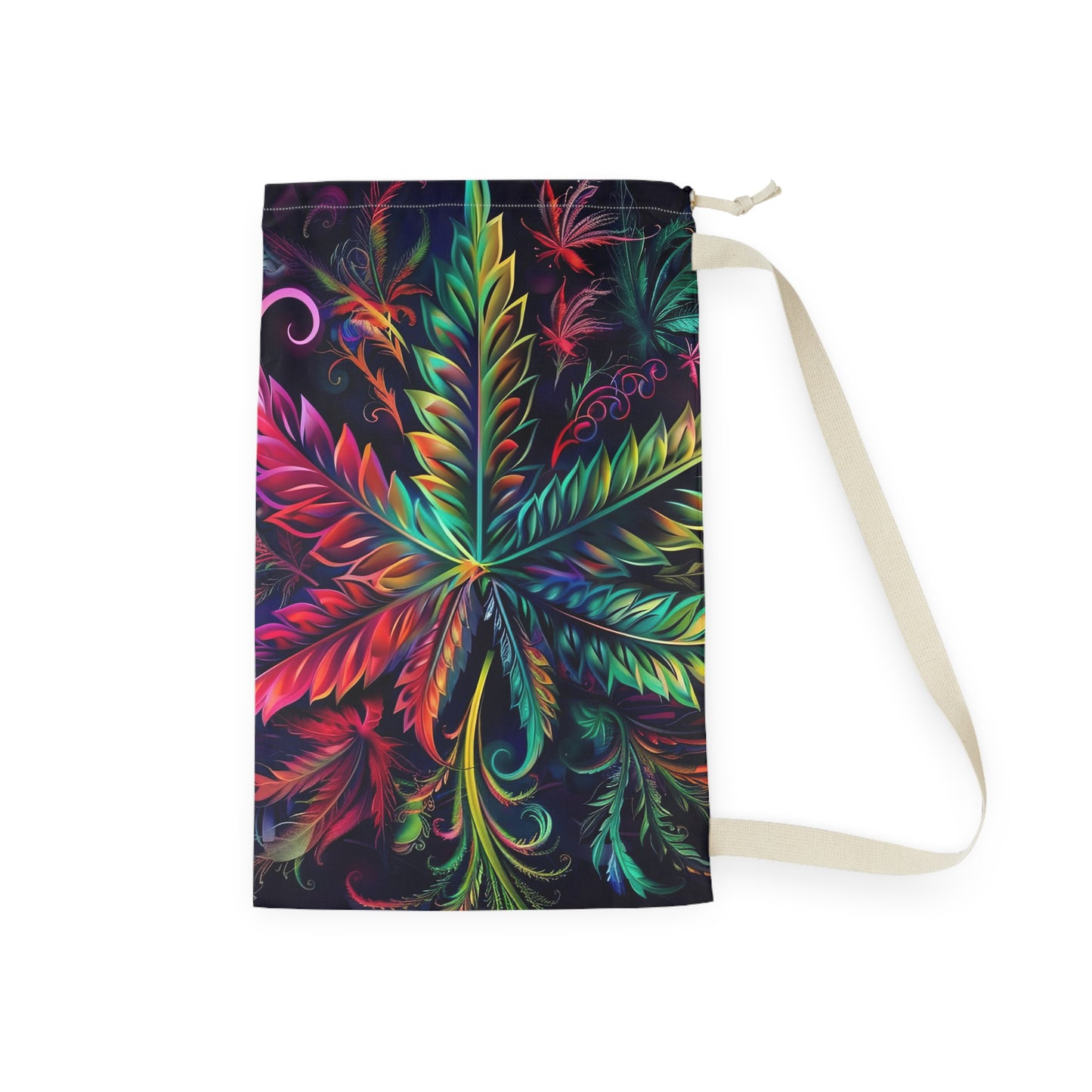 Laundry Bag — Vibrant Botanical Leaf Print Drawstring Laundry Bag