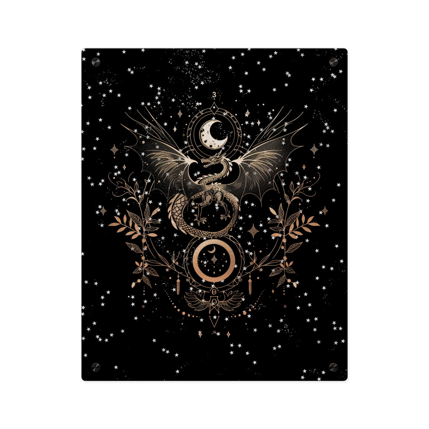 Celestial Acrylic Wall Art Panel - Mystical Dragon with Moon and Stars Decor