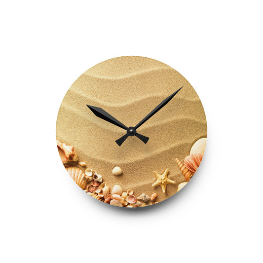 Sand Sea Shells Acrylic Wall Clock - Beach Home Office Decor
