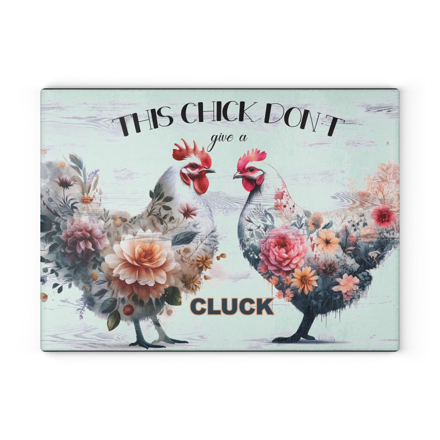 Floral Chicken Glass Cutting Board - Playful Kitchen Decor for Cooking Enthusiasts