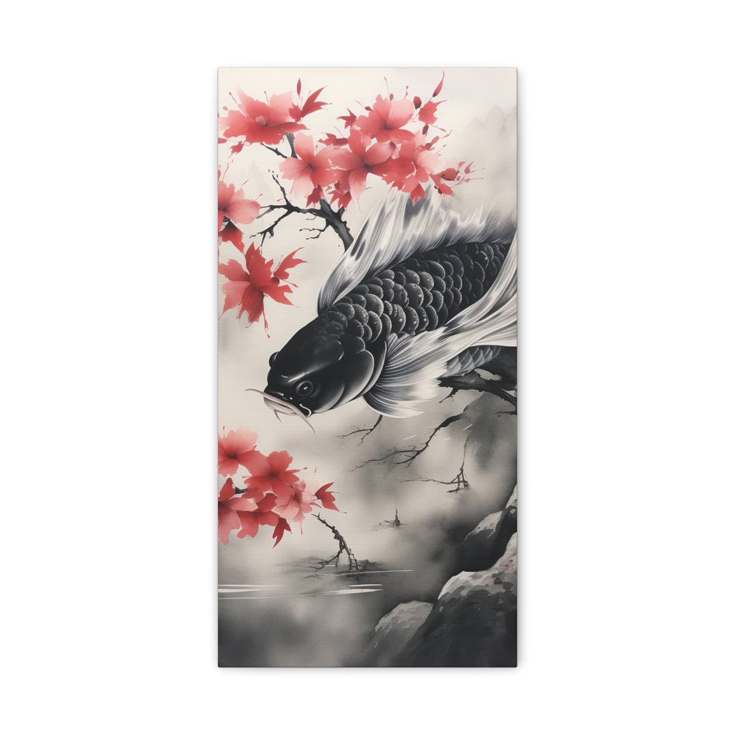 Koi Fish Artwork Canvas Wall Art Print - Elegant Decorative Wall Art with Cherry Blossoms