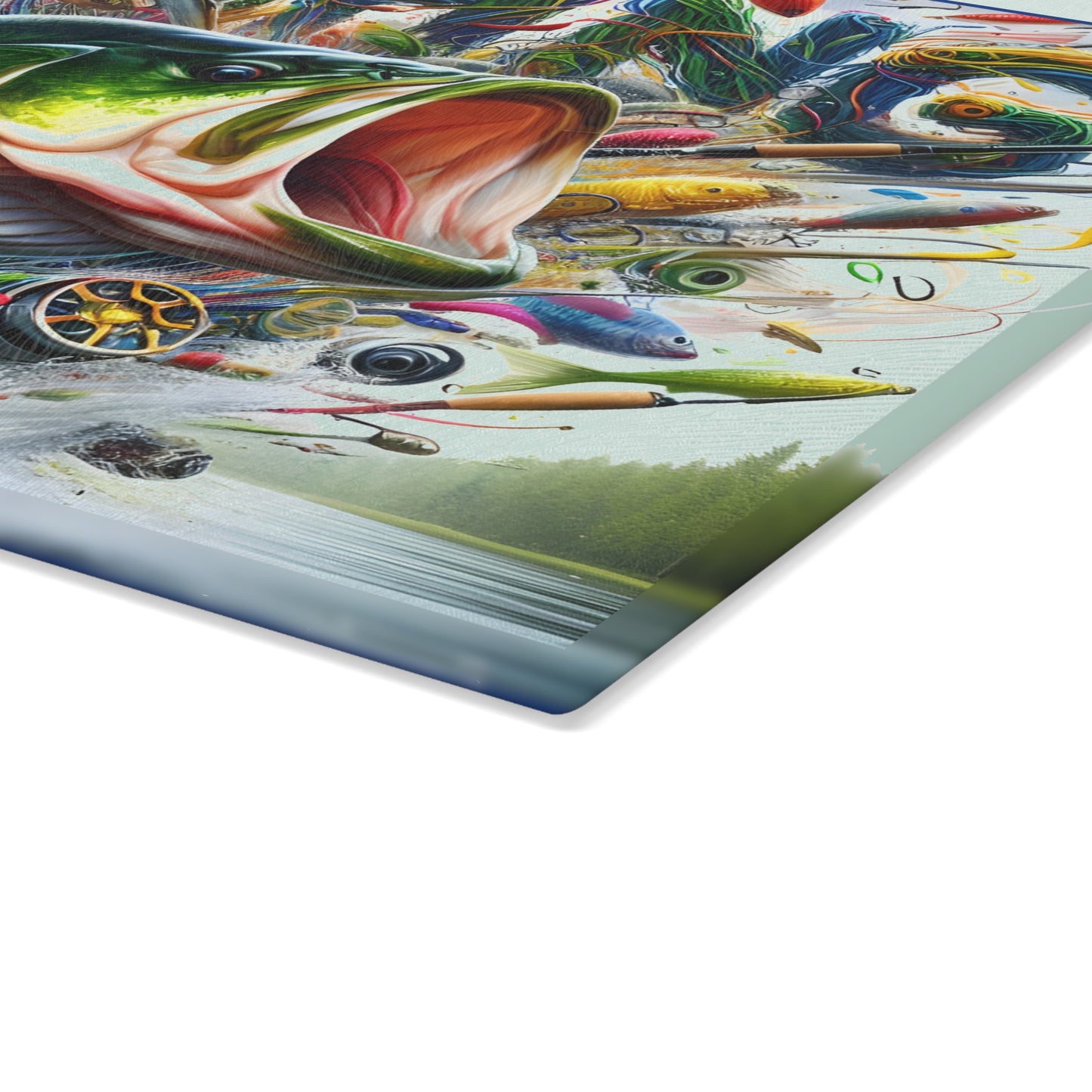 Vibrant Fishing Glass Cutting Board