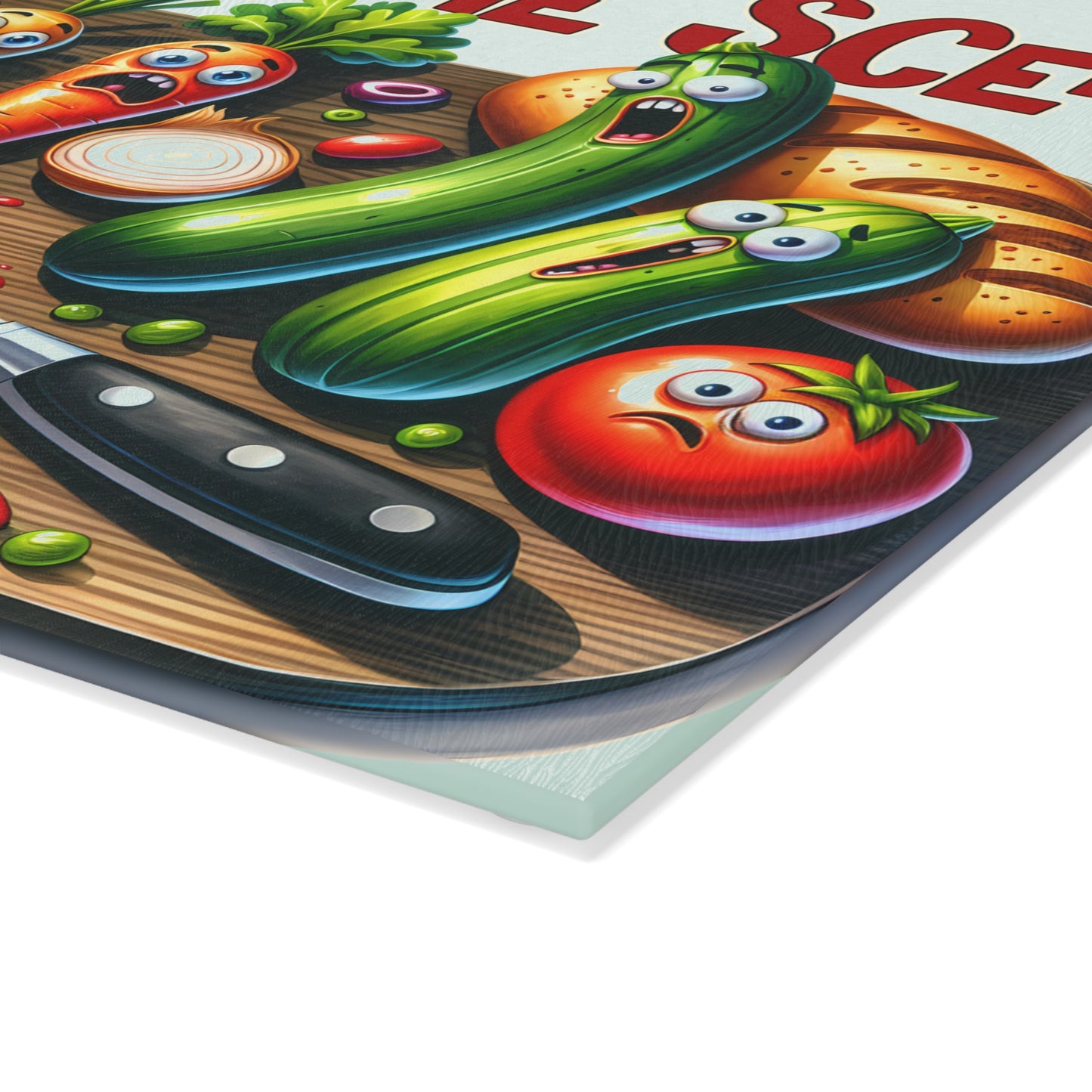 Whimsical Kitchen Crime Scene Glass Cutting Board - Chef Foodie Gift