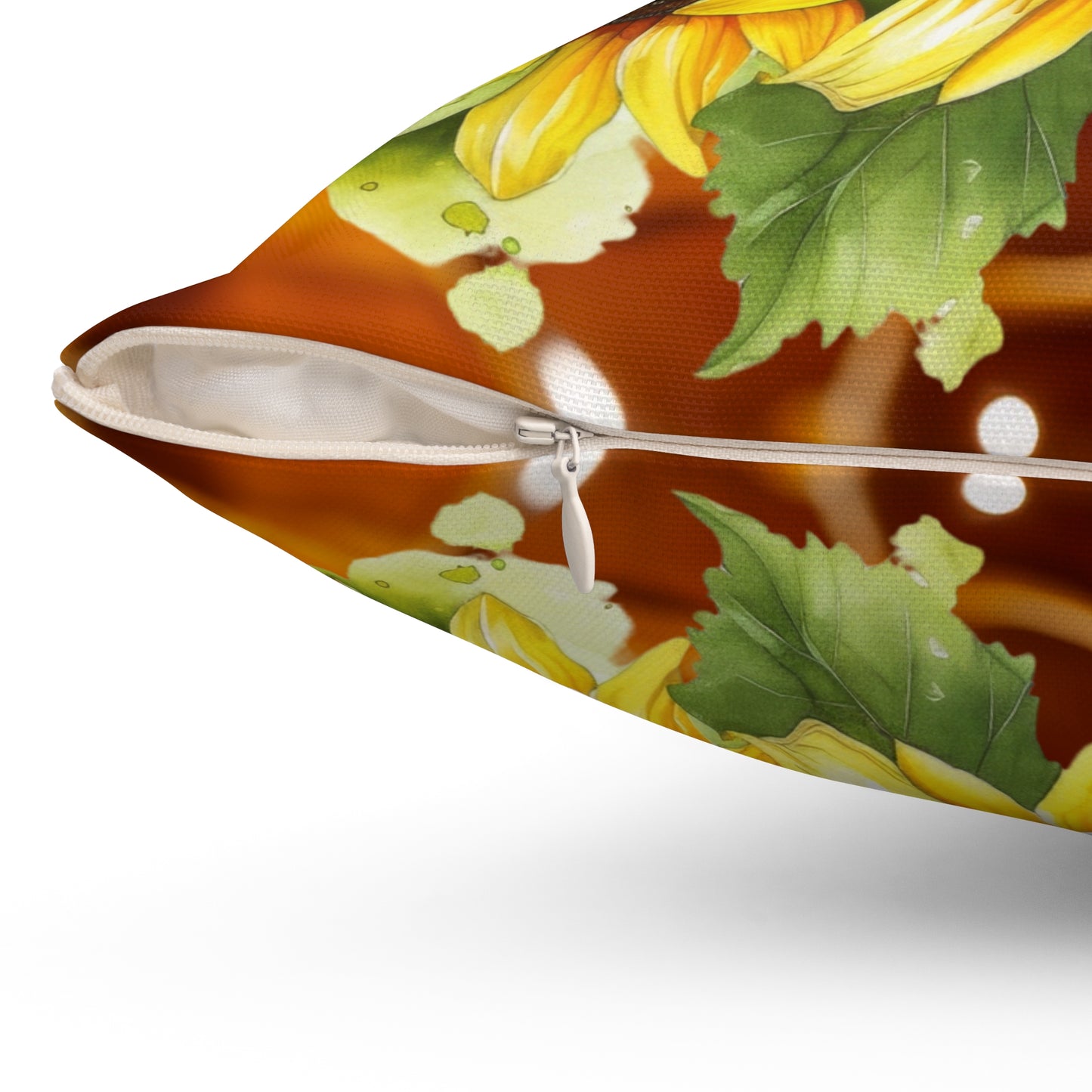 Decorative Spun Polyester Square Pillow, Honeybees and Sunflowers Accent for Any Room, Honeybees and Sunflower Lovers Home or Office Decor