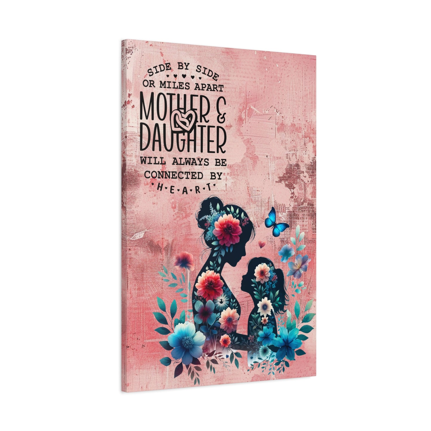 Mother-Daughter Love With Floral And Butterfly Canvas Wall Art Print