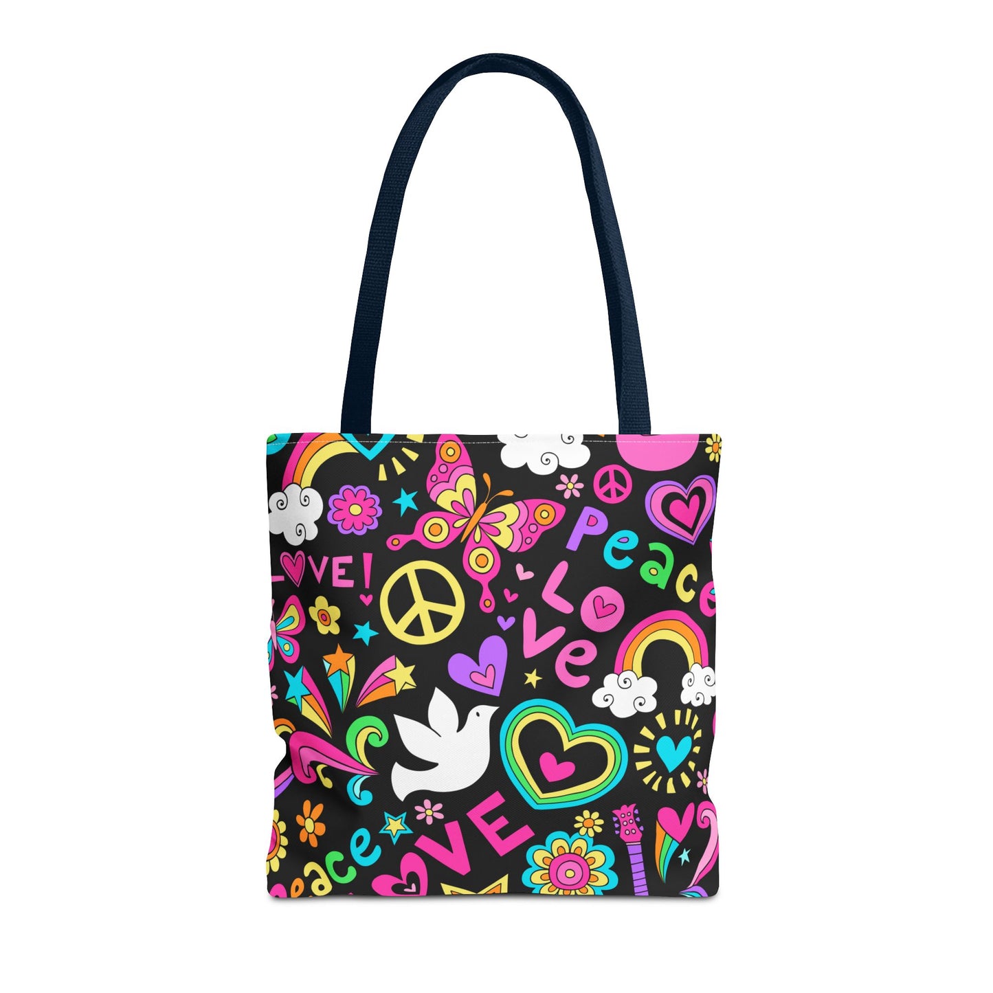 Fashionable Tote Bag (AOP), Stylish, Peace Lovers, Hippie Theme, Great Gift Idea for Birthdays, Holidays or Any Occasion for Anyone