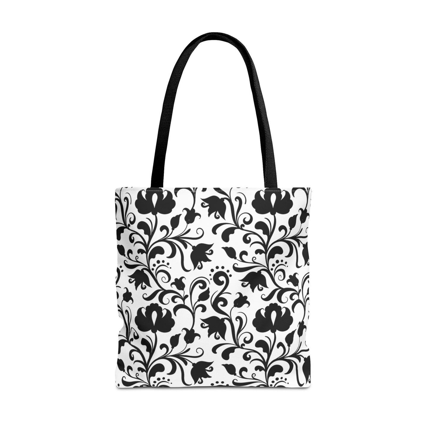 Black and White Floral Tote Bag - Stylish AOP Fashion Everyday Gift