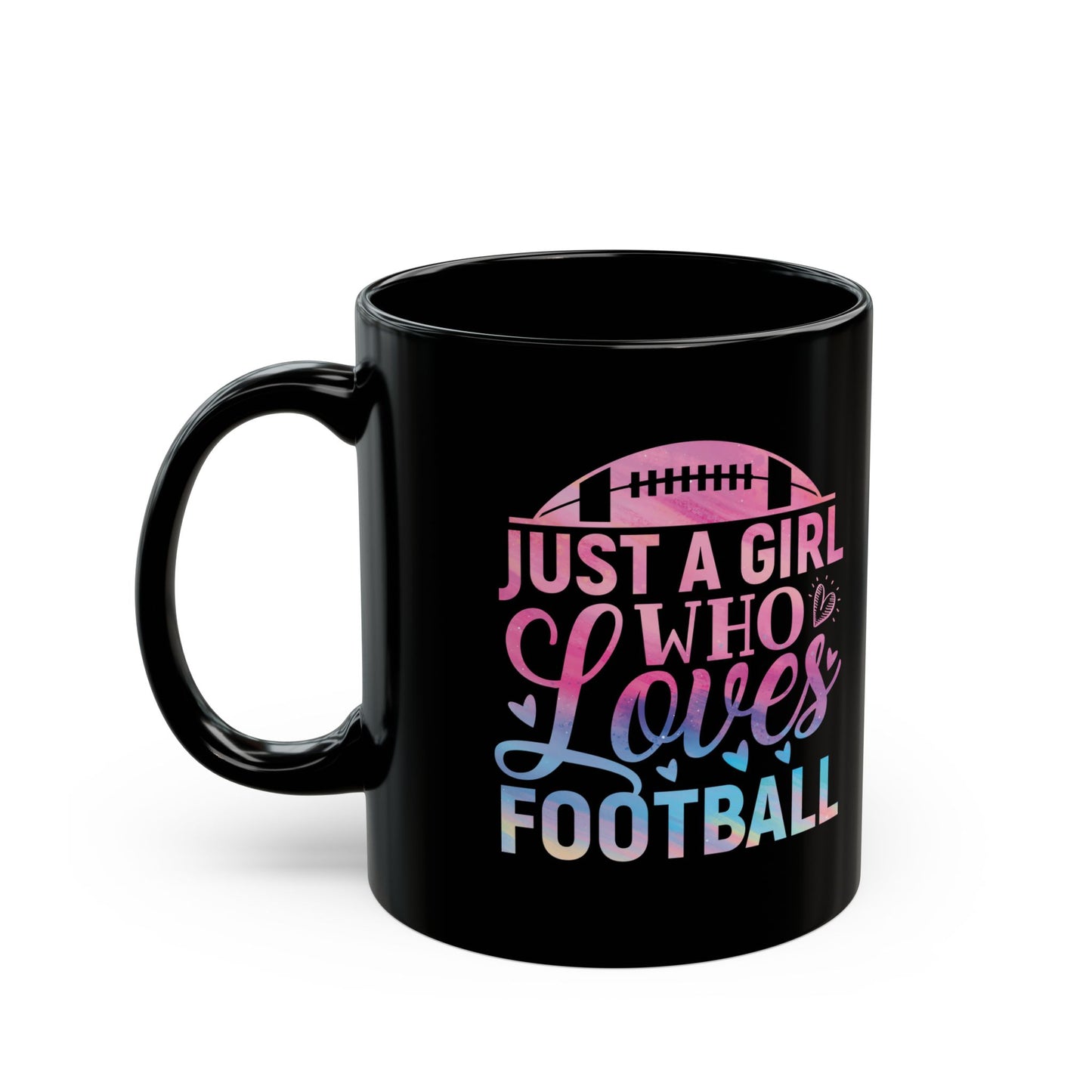 Football Theme for Her Black Mug (11oz, 15oz), Cute Football Quote, Hot Chocolate, Tea, Coffee Lovers, Football Lovers, Great Gift Idea for Any Occasion for Her