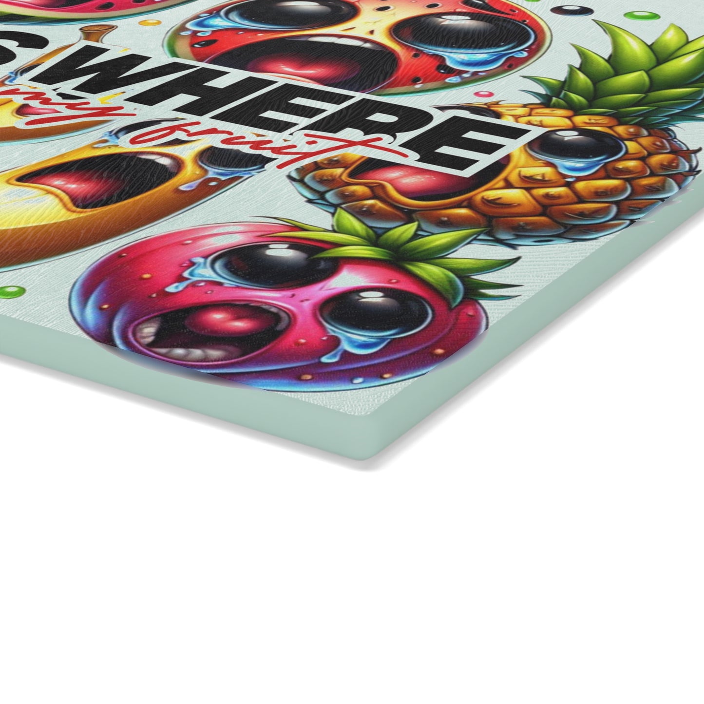 Whimsical Glass Cutting Board - Murder My Fruit Kitchen Gift