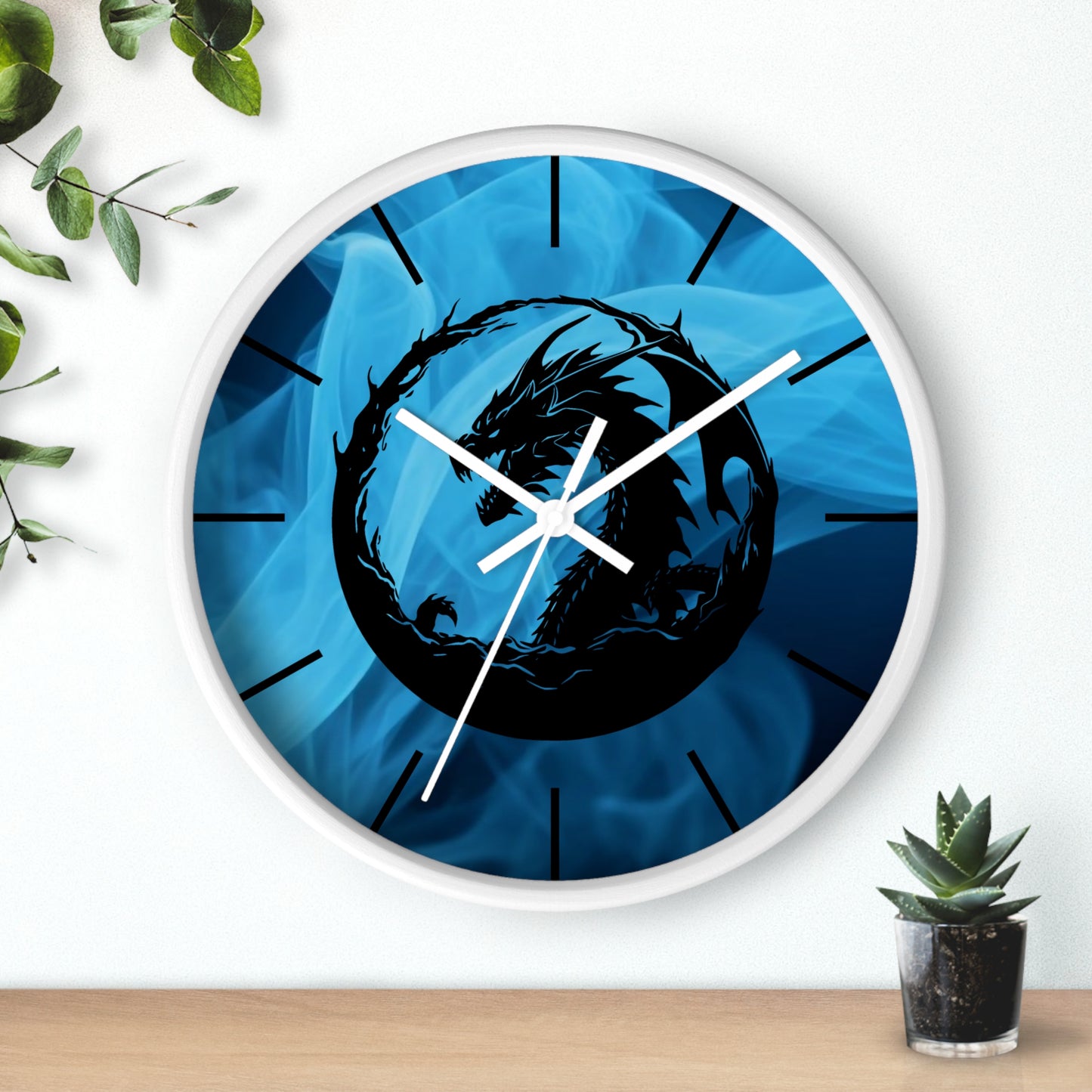 Dragon Blue Smoky Wall Clock - Mystical Home Office Decor Gift